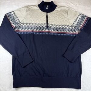 Dale of Norway 1/4 Zip Wool Sweater XL Made in Norway Men's Nordic Ski Y2K Navy